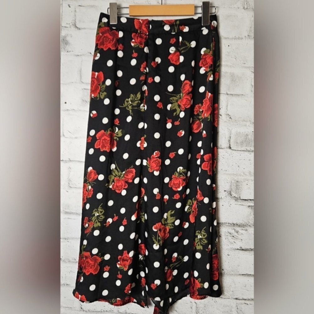 Zara Floral Polka Dot Wrap Midi Skirt Ruffle Hem XS Black Red - Picture 5 of 9